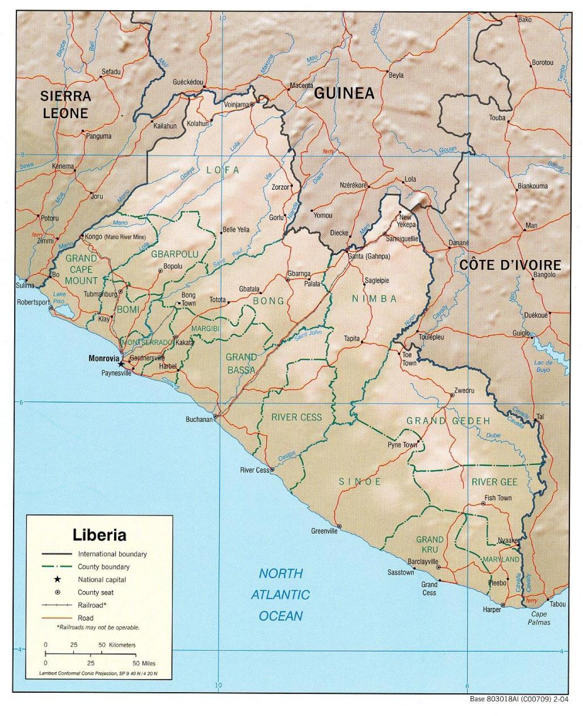 mapa de mapa geográfico de Liberia