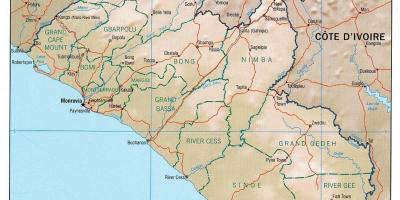 Mapa de mapa geográfico de Liberia