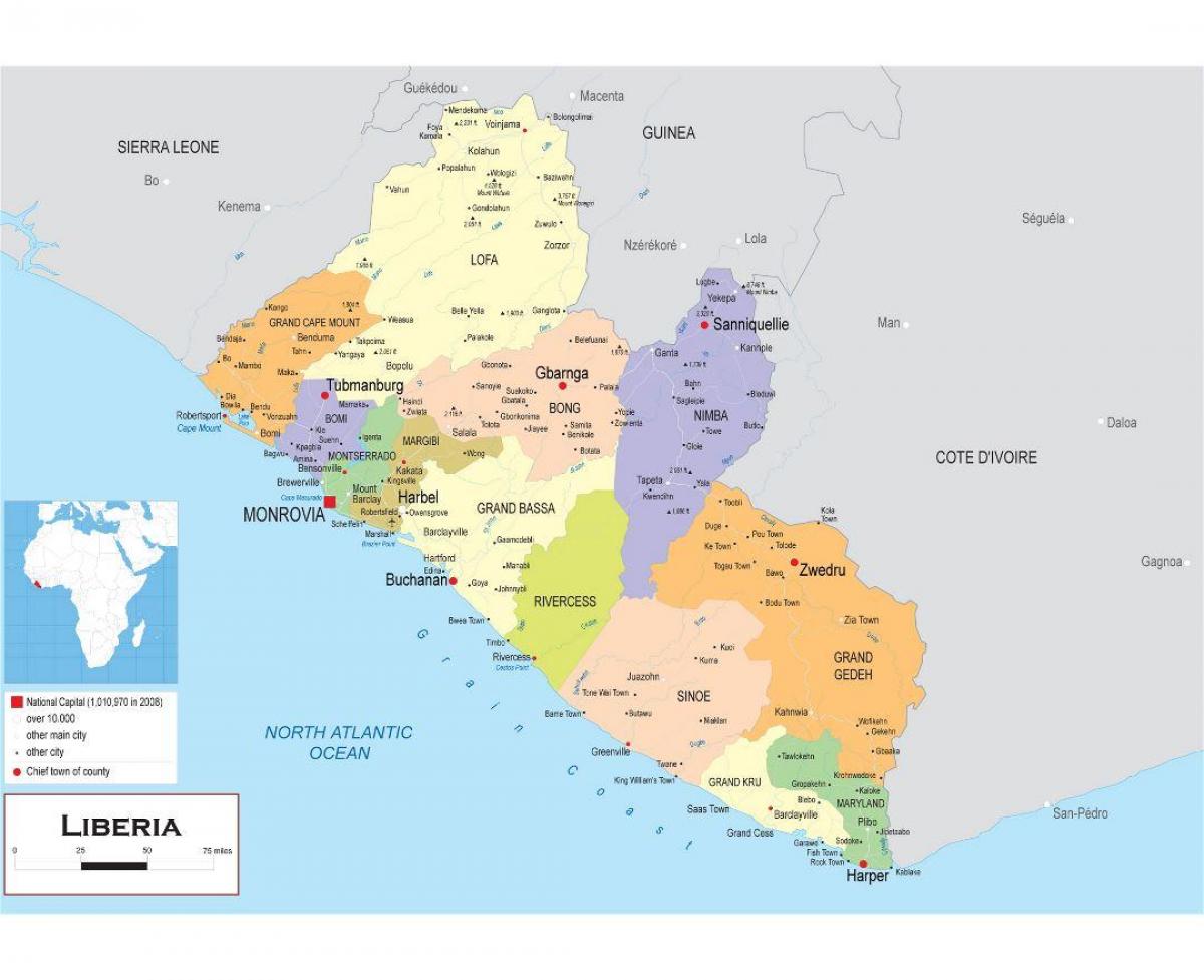 mapa de dibujar el mapa político de Liberia