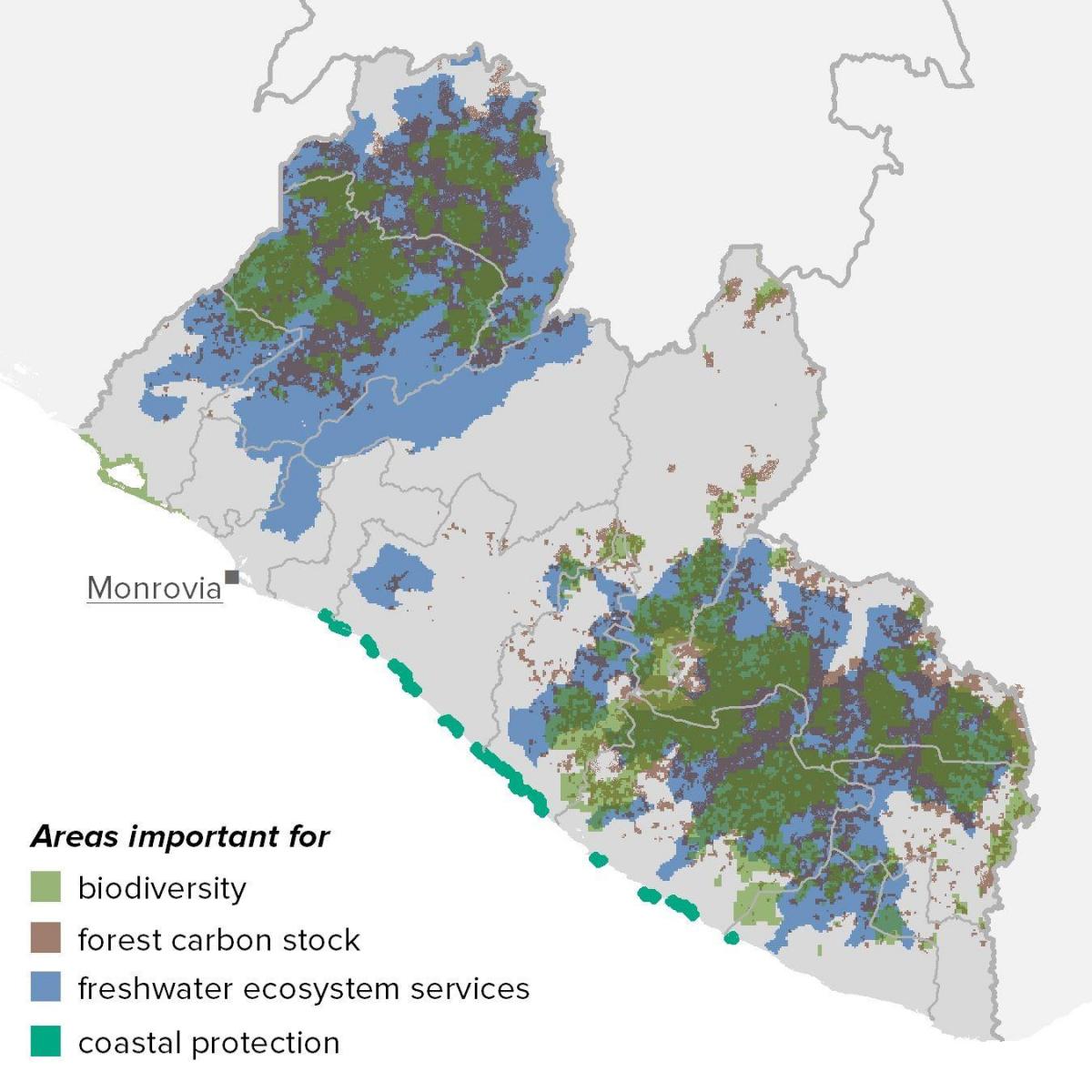 mapa de Liberia recursos naturales