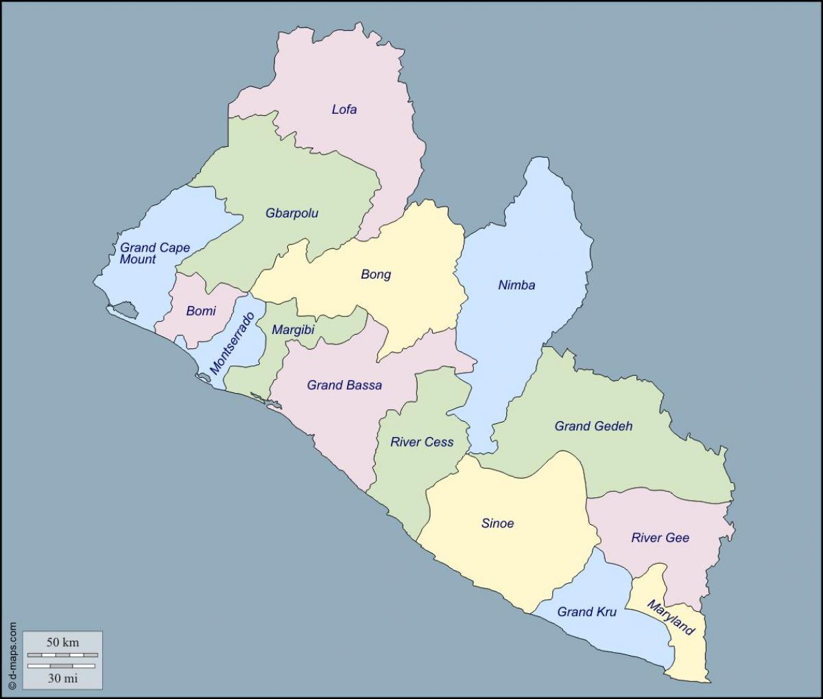 mapa de los condados de Liberia