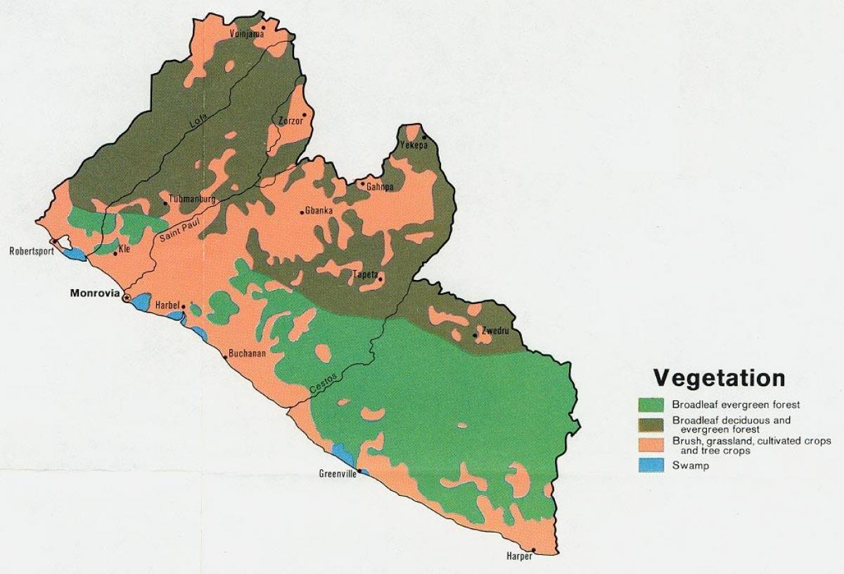 mapa de mapa de vegetación de Liberia