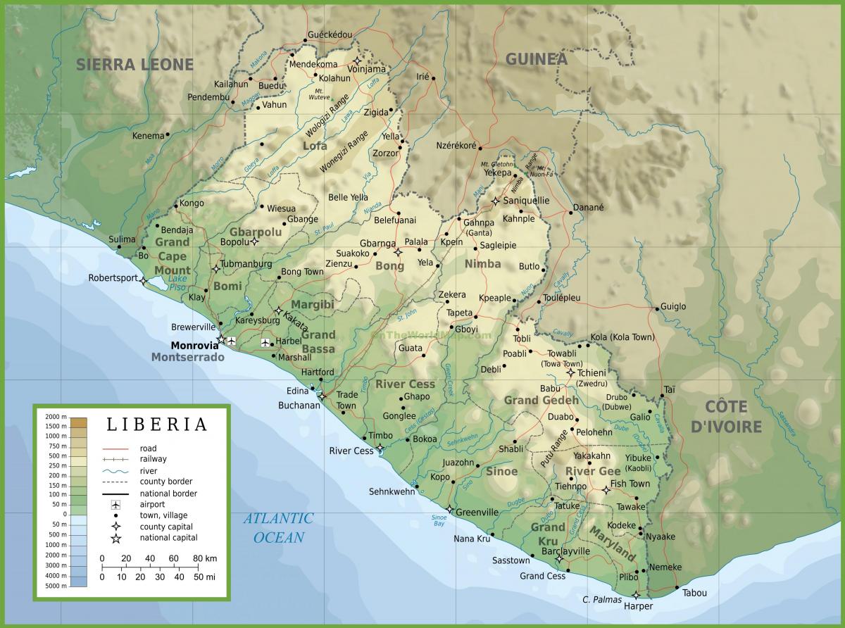 dibujar el mapa físico de Liberia
